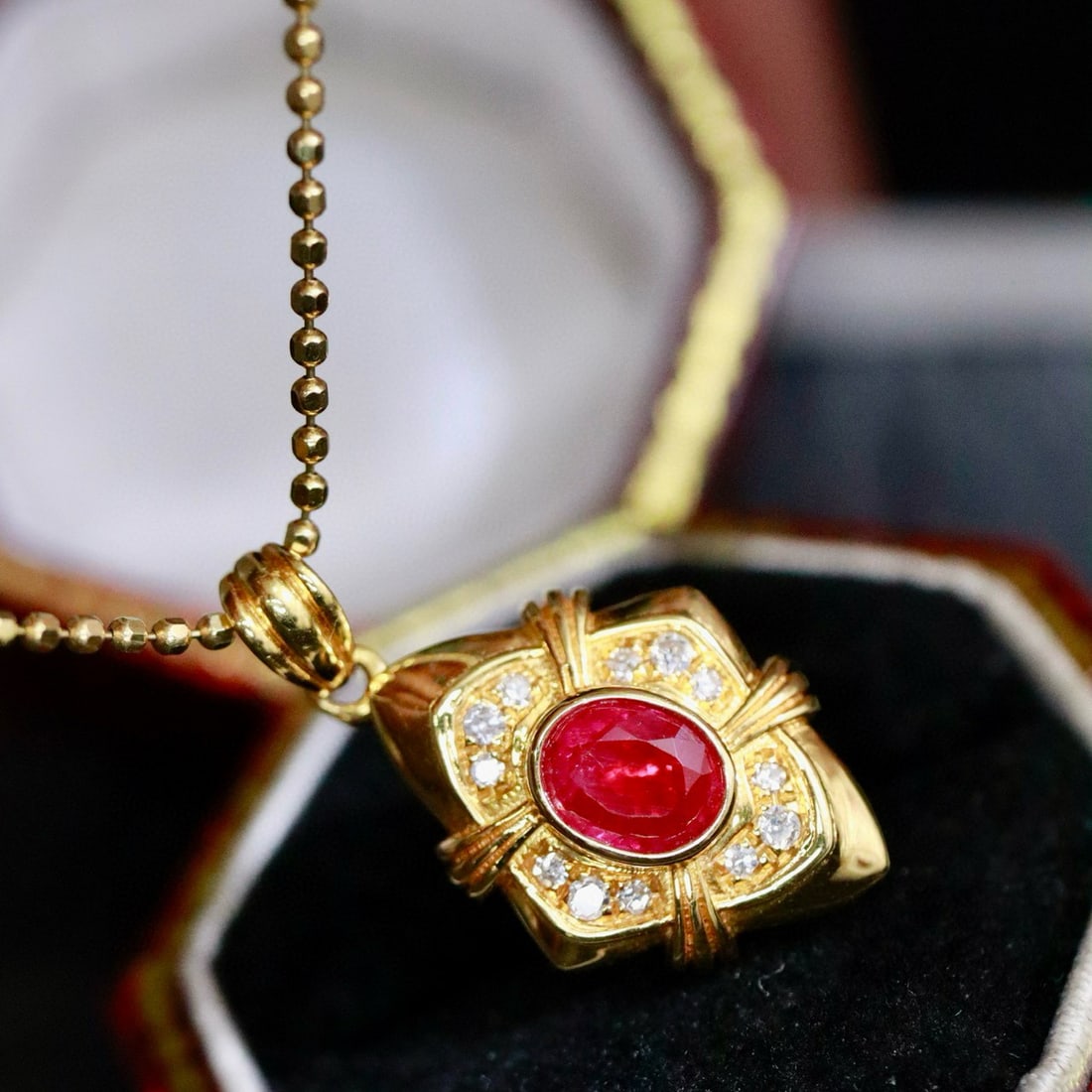 14k Gold 0.37 Ctw Natural Ruby & Diamond Pendant( Without Chain ) - 4
