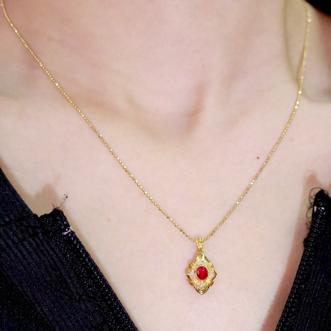14k Gold 0.37 Ctw Natural Ruby & Diamond Pendant( Without Chain ) - 6