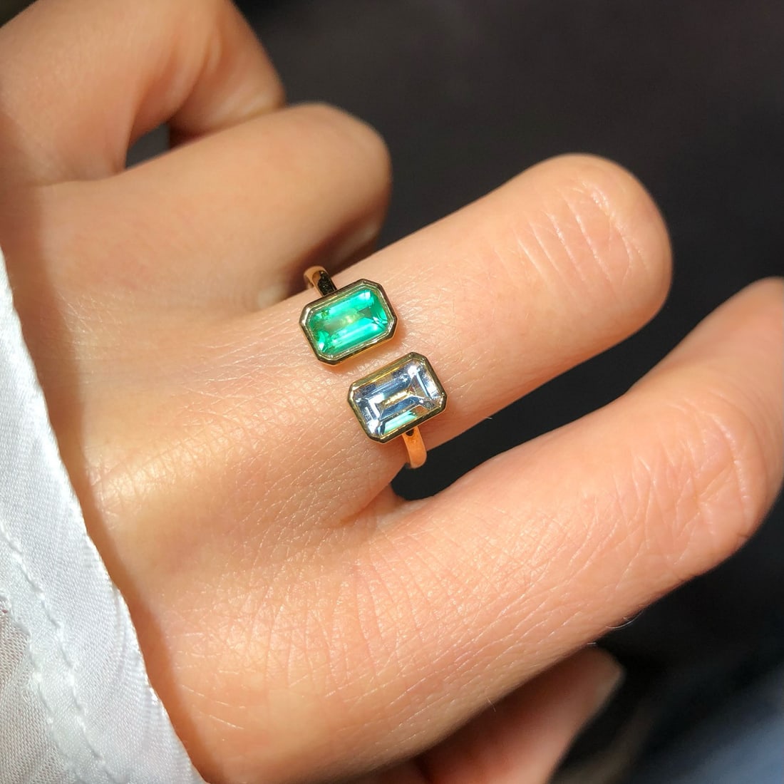14k Gold 1.14 Ctw Natural Emerald & Aquamarine Ring - 6