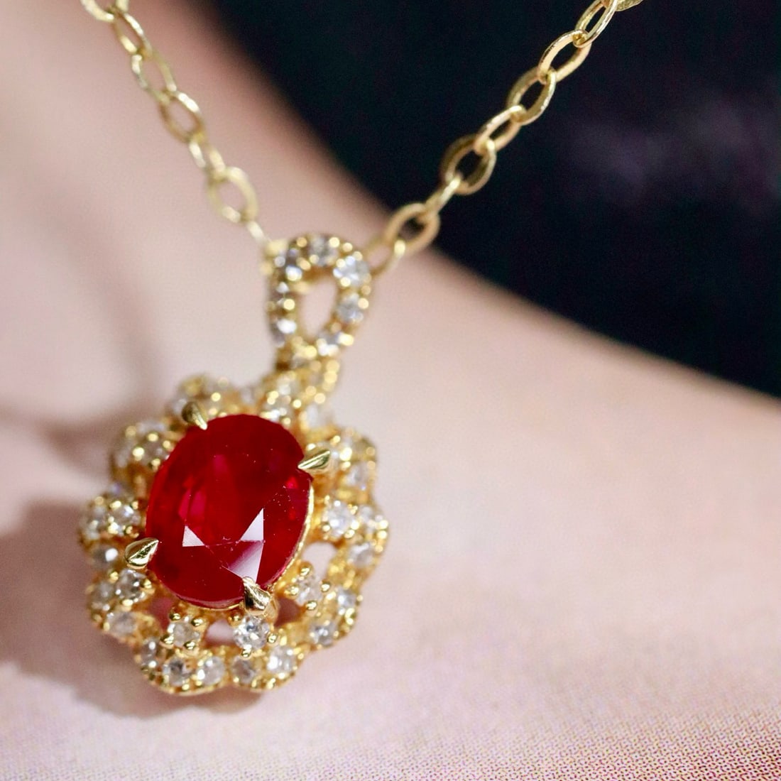 14k Gold 0.50 Ctw Natural Ruby & Diamond Pendant( Without Chain ) - 2