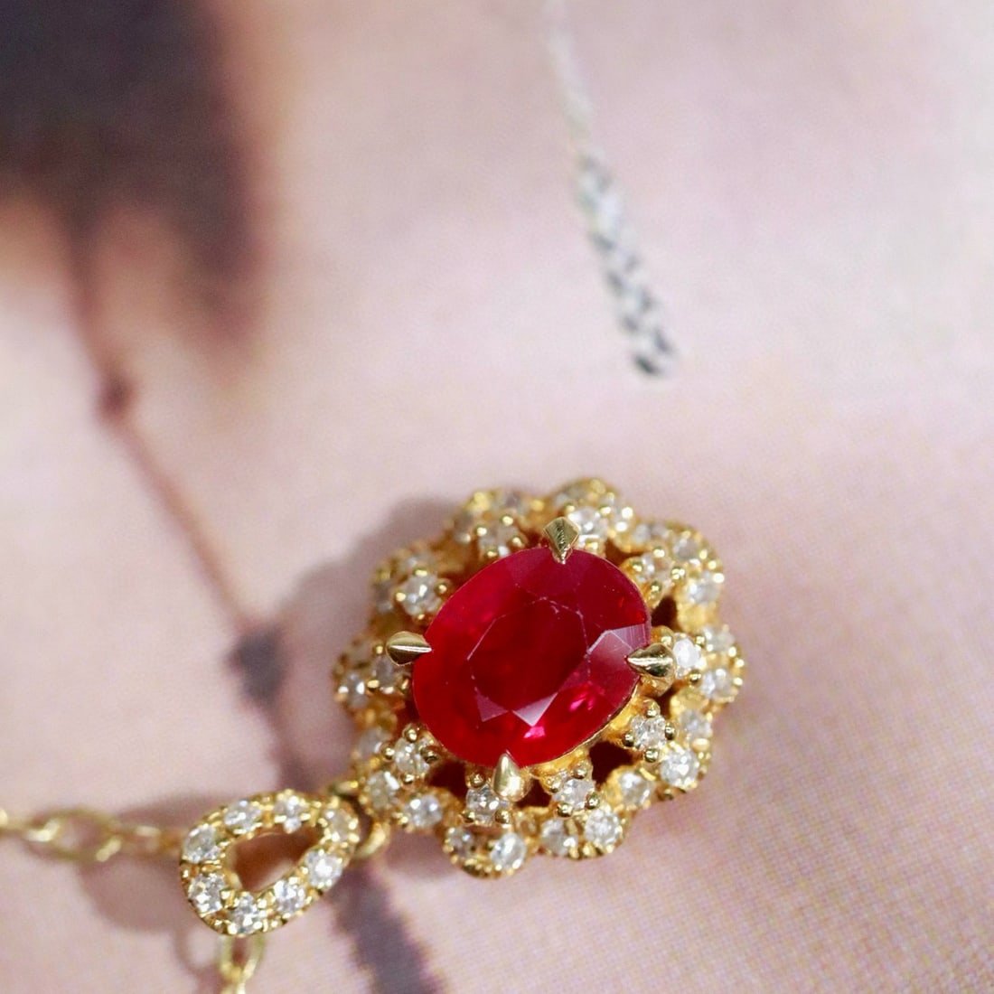14k Gold 0.50 Ctw Natural Ruby & Diamond Pendant( Without Chain ) - 3