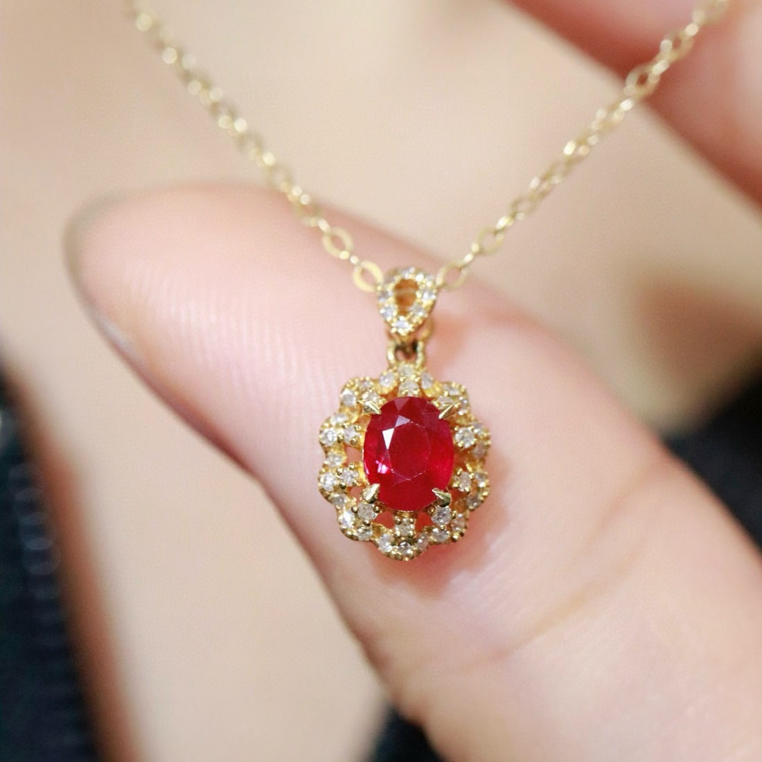 14k Gold 0.50 Ctw Natural Ruby & Diamond Pendant( Without Chain ) - 4