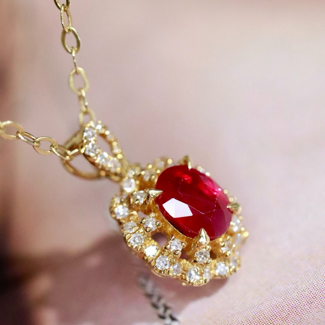 14k Gold 0.50 Ctw Natural Ruby & Diamond Pendant( Without Chain ) - 6