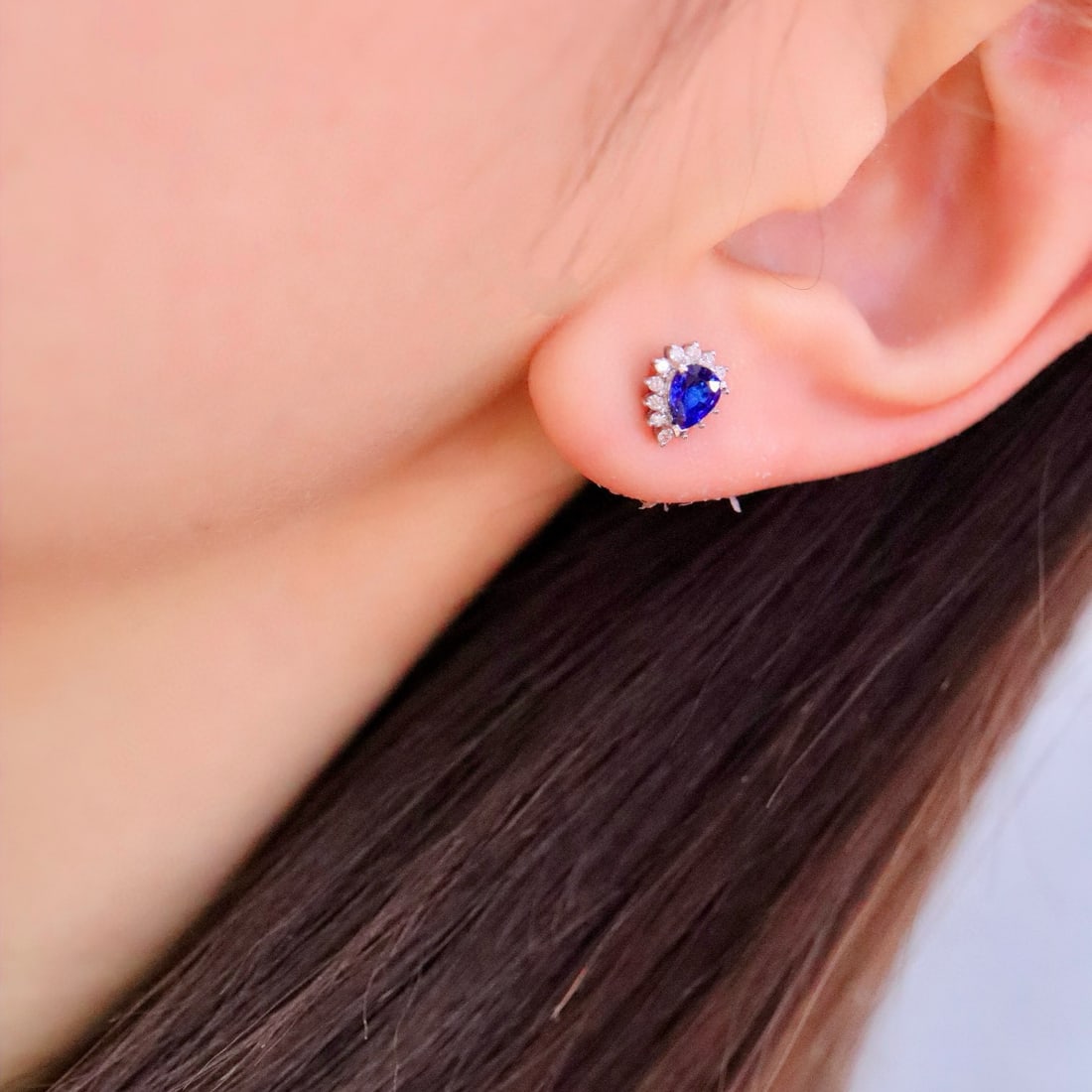 14k Gold 0.87 Ctw Natural Sapphire & Diamond Earrings - 2
