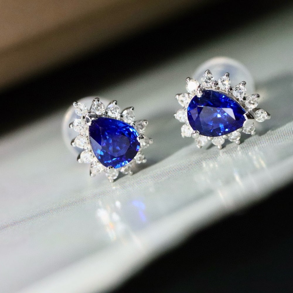 14k Gold 0.87 Ctw Natural Sapphire & Diamond Earrings - 6
