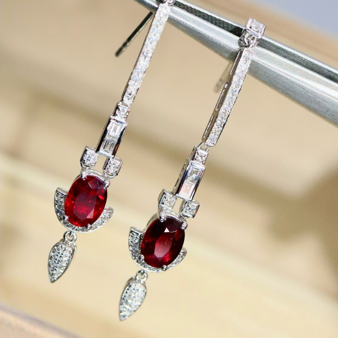 14k Gold 1.99 Ctw Natural Ruby & Diamond Earrings - 2