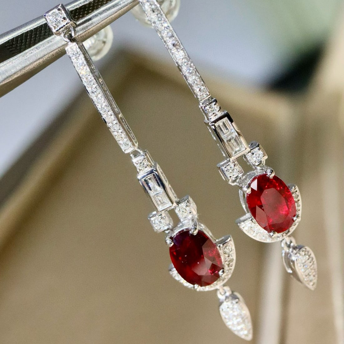 14k Gold 1.99 Ctw Natural Ruby & Diamond Earrings - 4