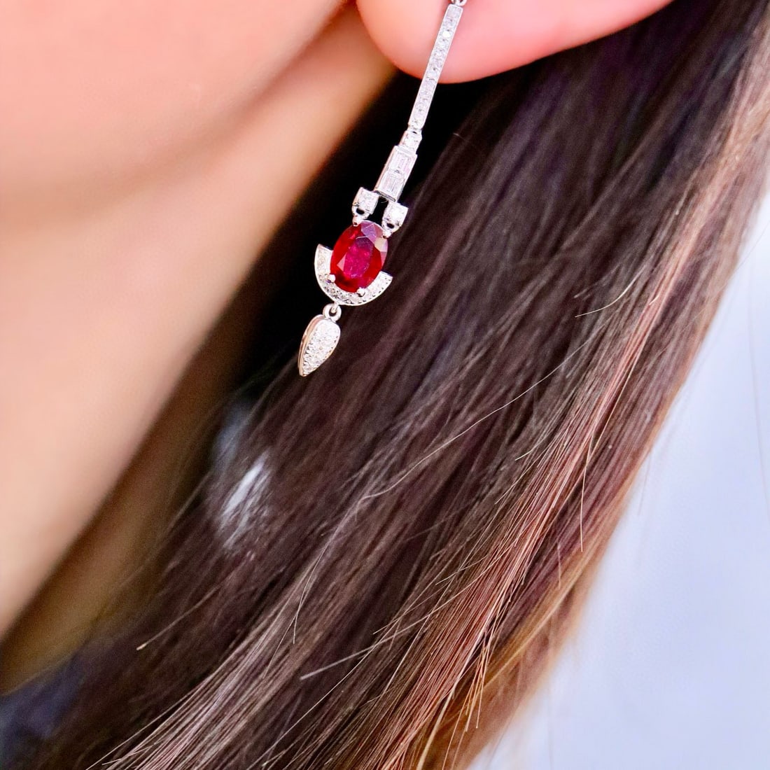 14k Gold 1.99 Ctw Natural Ruby & Diamond Earrings - 5