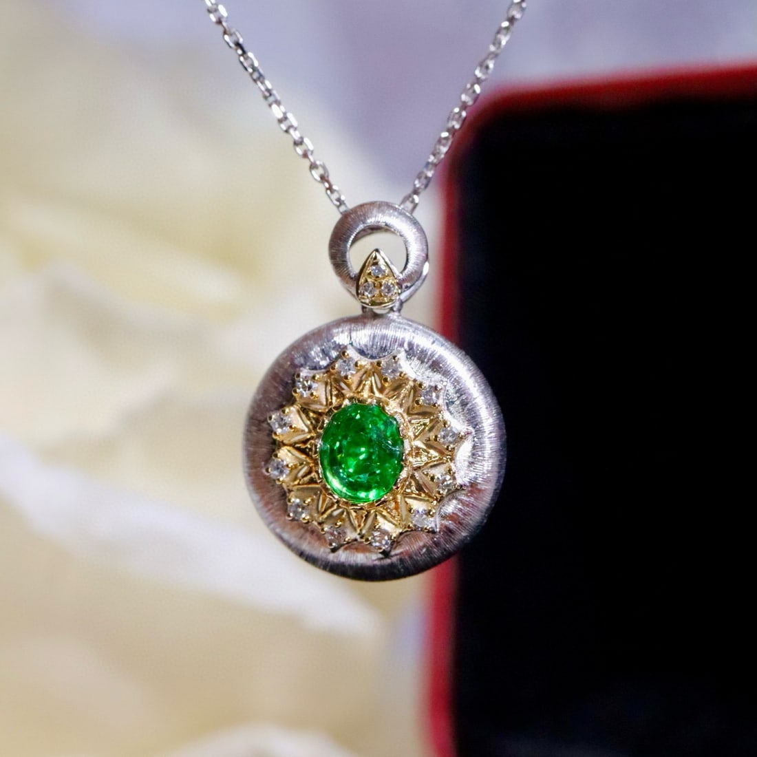 14k Gold 0.46 Ctw Natural Emerald & Diamond Pendant( Without Chain ): Ref:230987165 // gold content:14k gold // main gemstone:emerald // shape:oval // carat weight:0. 38ct // clarity grade:vs-si // color:green // treatment:natural // cut grade:g // // adjacent gemstone 