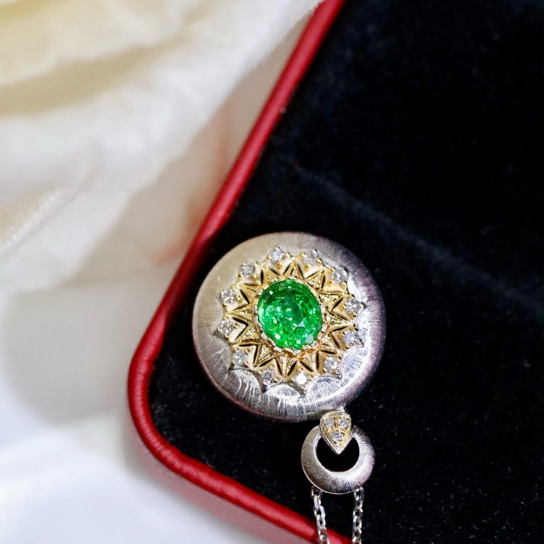 14k Gold 0.46 Ctw Natural Emerald & Diamond Pendant( Without Chain ) - 3