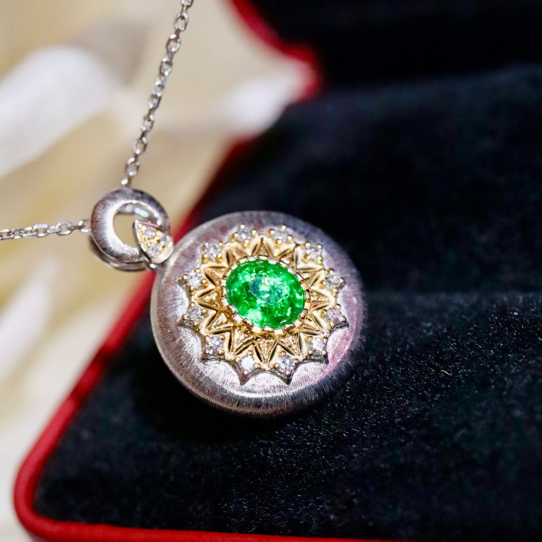 14k Gold 0.46 Ctw Natural Emerald & Diamond Pendant( Without Chain ) - 4