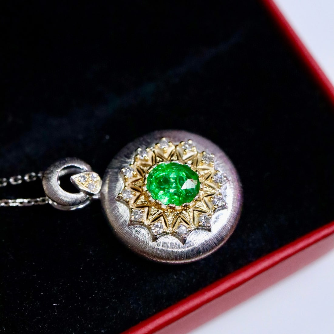 14k Gold 0.46 Ctw Natural Emerald & Diamond Pendant( Without Chain ) - 5