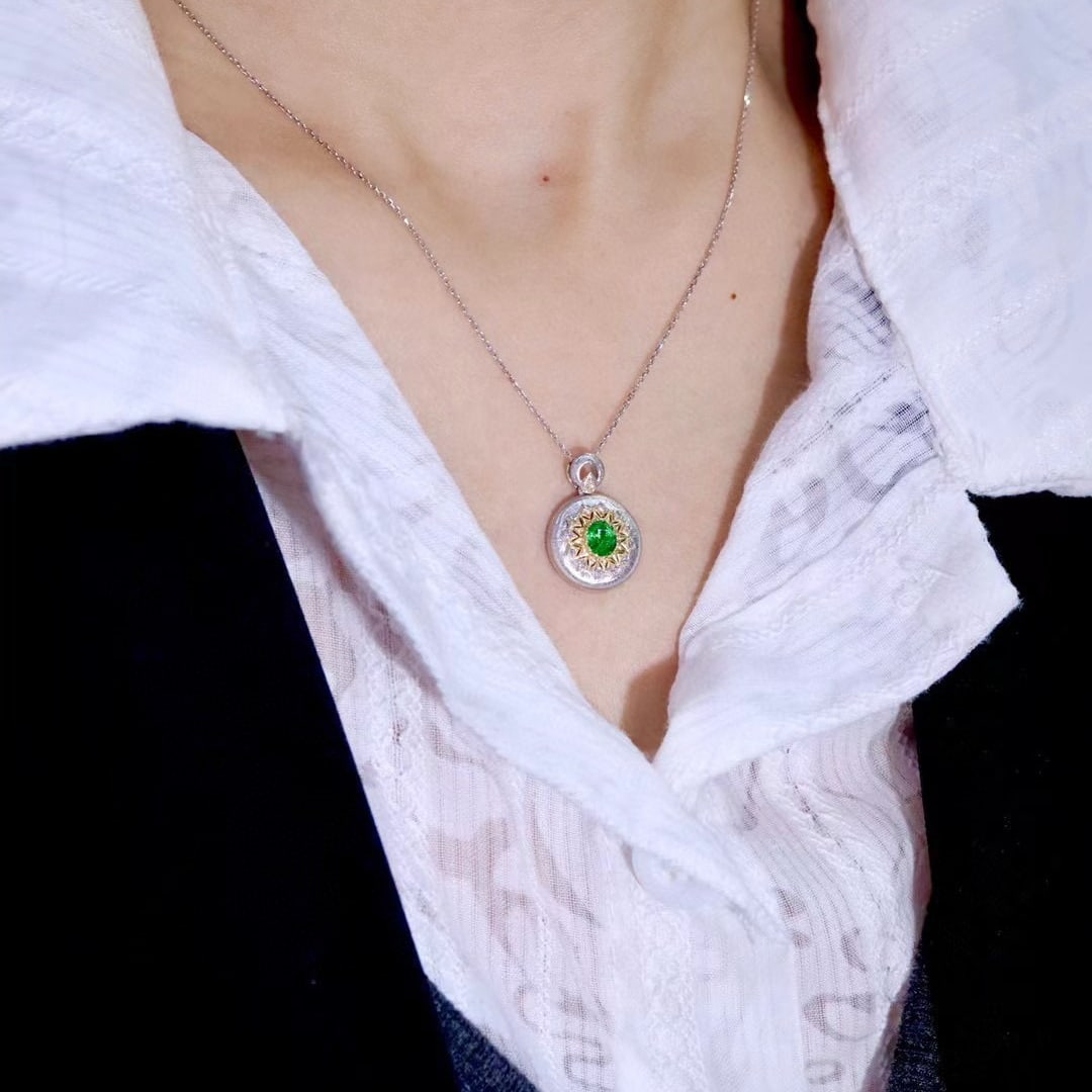14k Gold 0.46 Ctw Natural Emerald & Diamond Pendant( Without Chain ) - 6