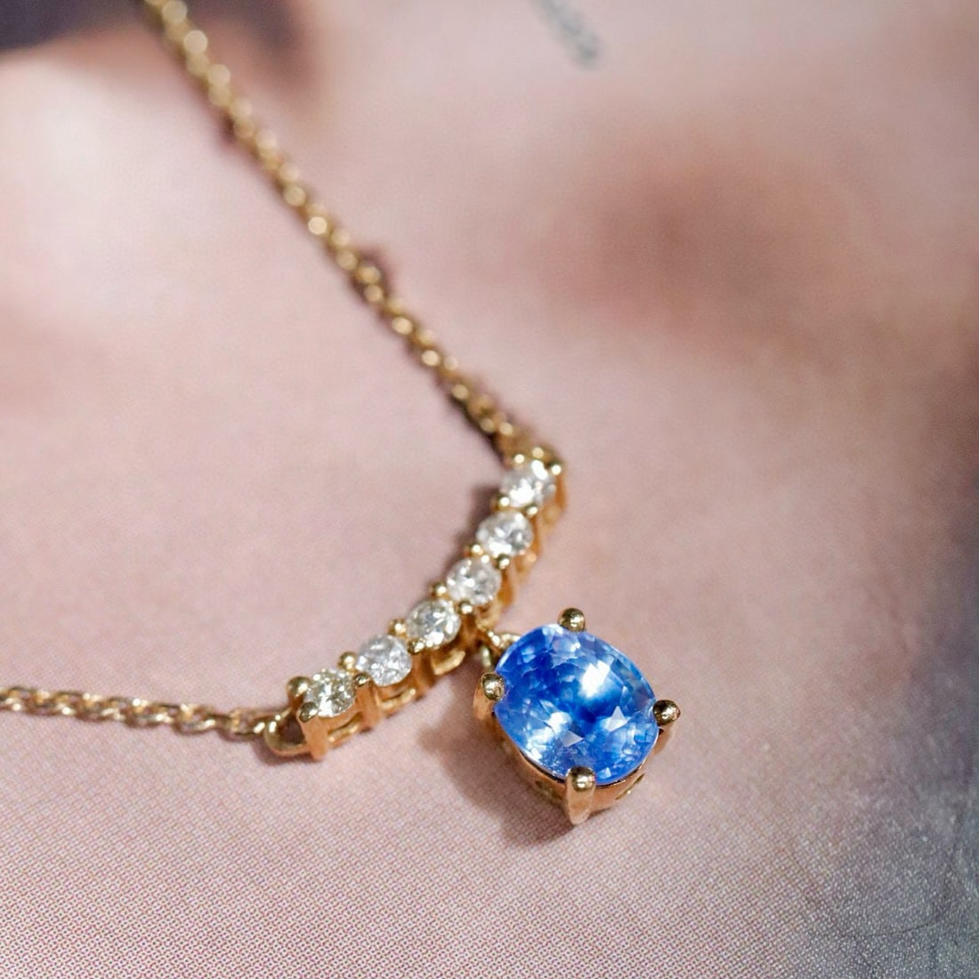 14k Gold 0.59 Ctw Natural Sapphire & Diamond Pendant( Without Chain ) - 2