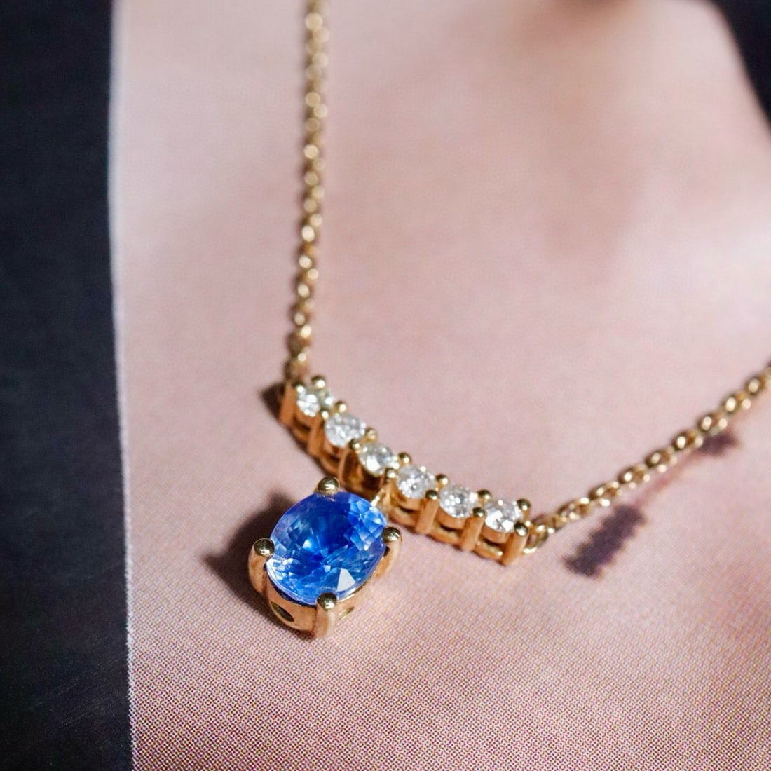 14k Gold 0.59 Ctw Natural Sapphire & Diamond Pendant( Without Chain ) - 3