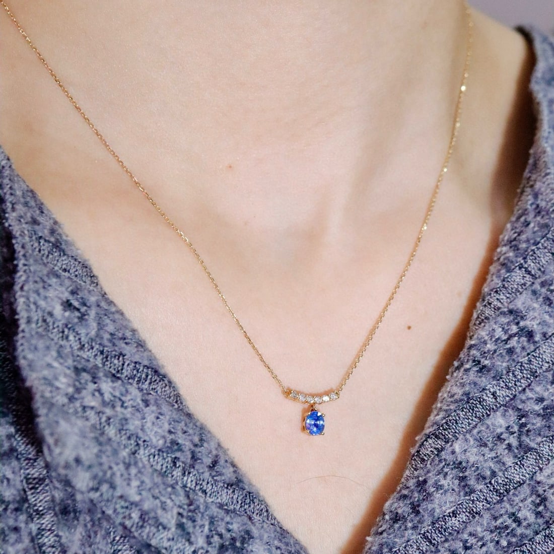 14k Gold 0.59 Ctw Natural Sapphire & Diamond Pendant( Without Chain ) - 5