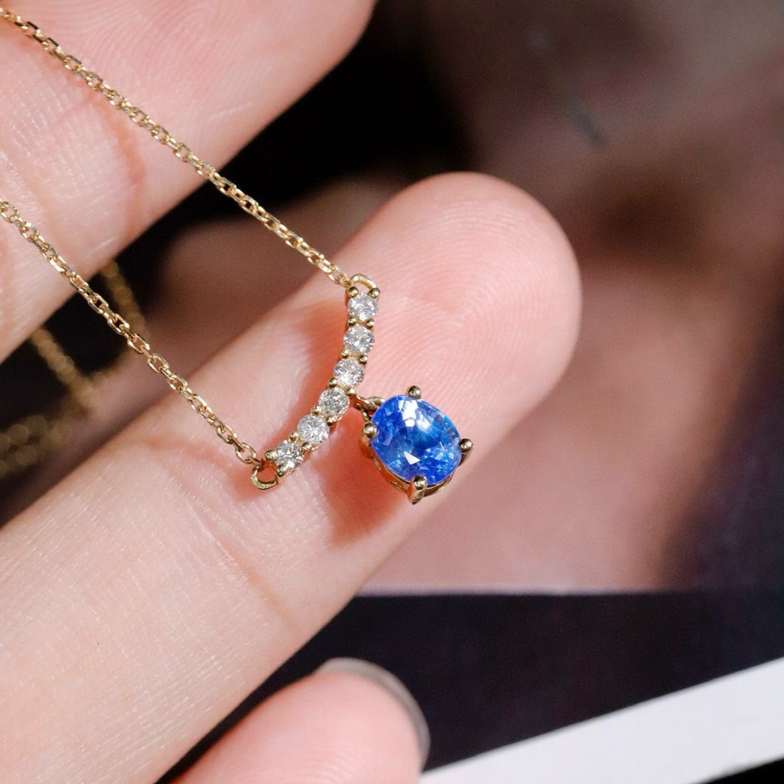 14k Gold 0.59 Ctw Natural Sapphire & Diamond Pendant( Without Chain ) - 6