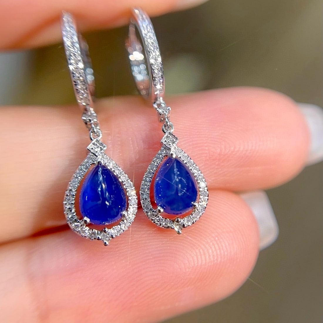 14k Gold 1.68 Ct Natural Sapphire & Sapphire Earrings - 2