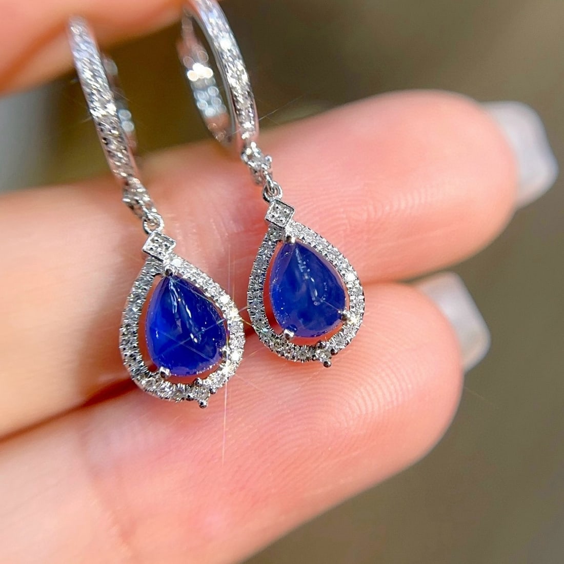 14k Gold 1.68 Ct Natural Sapphire & Sapphire Earrings - 3