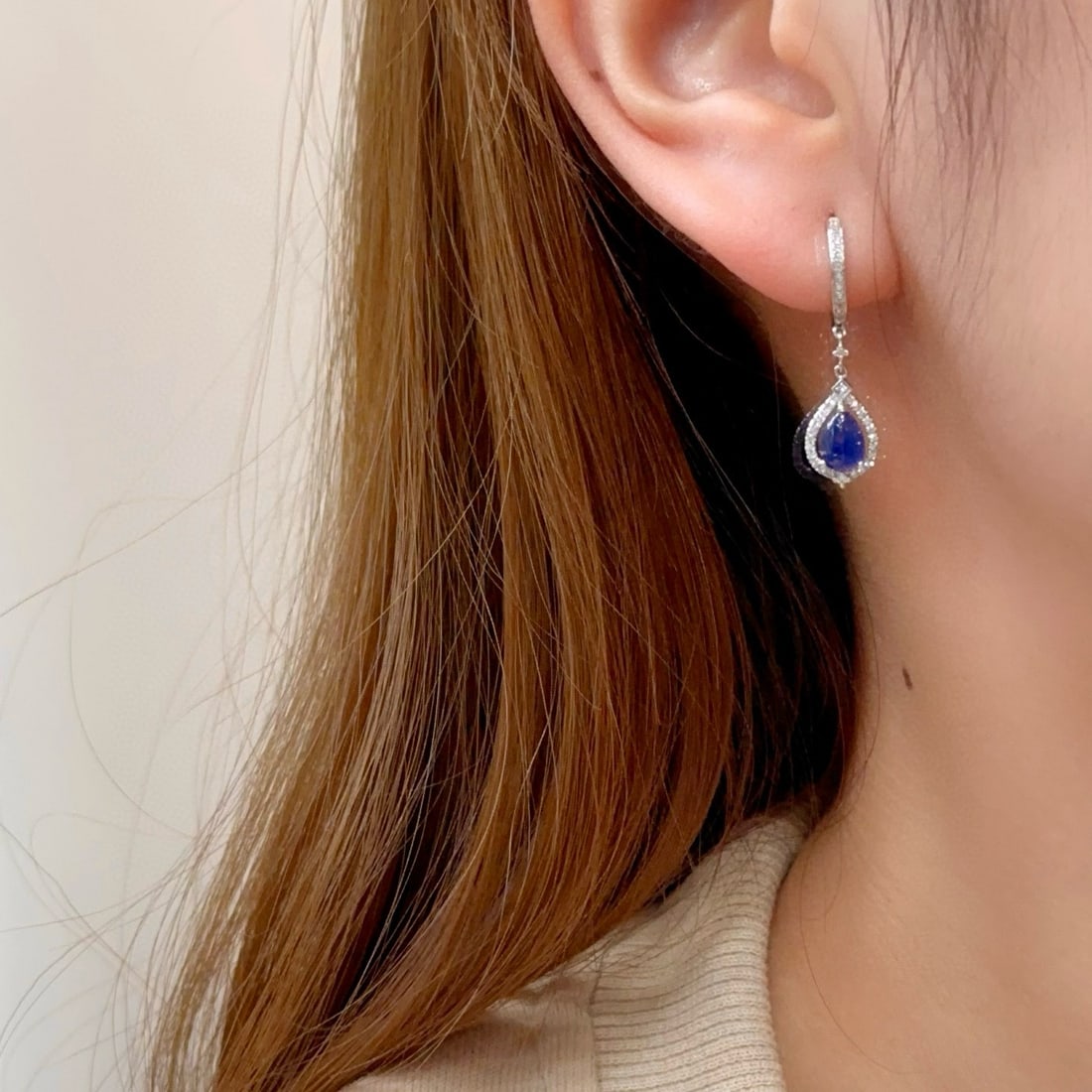 14k Gold 1.68 Ct Natural Sapphire & Sapphire Earrings - 4