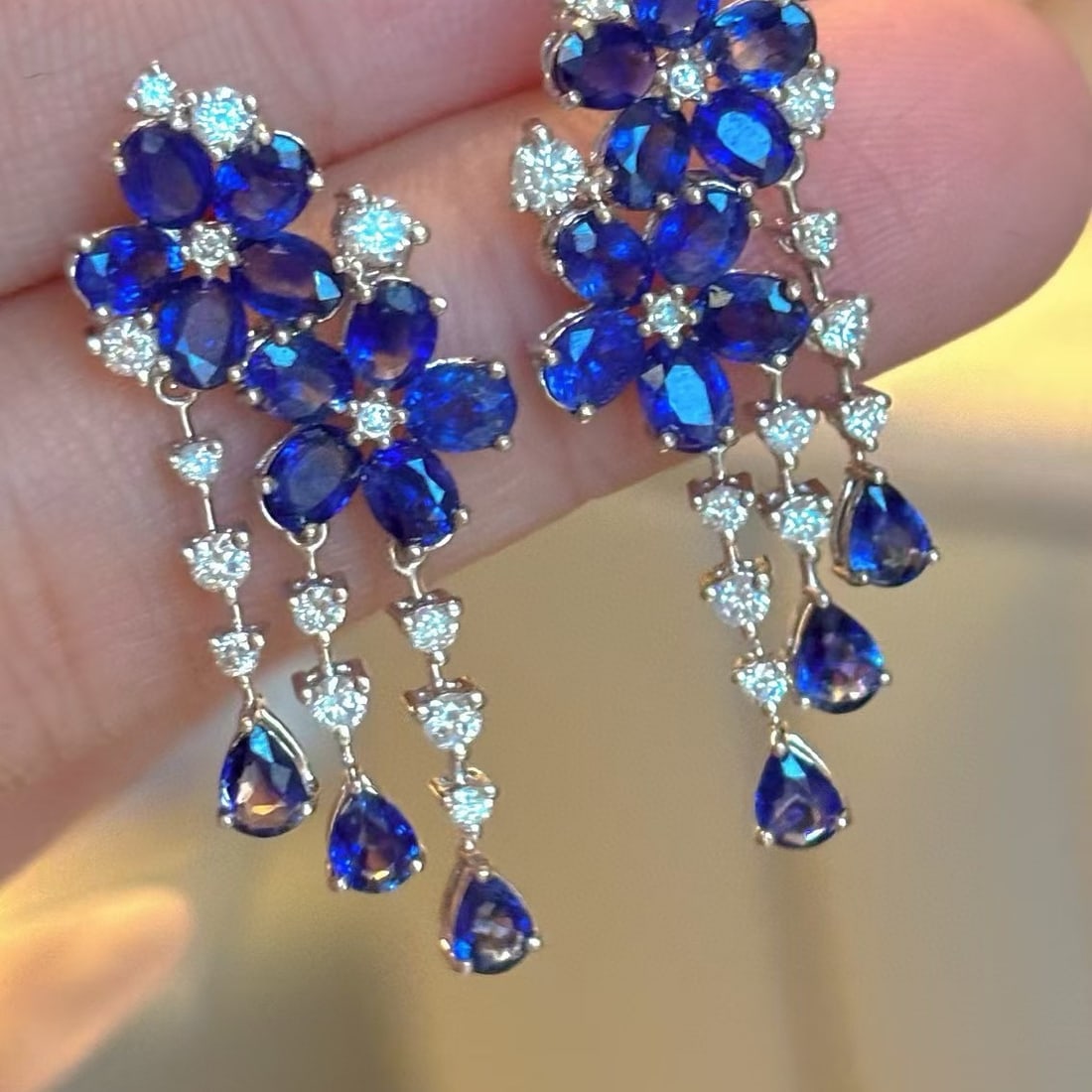 14k Gold 5.5 Ct Natural Sapphire & Diamond Earrings - 5