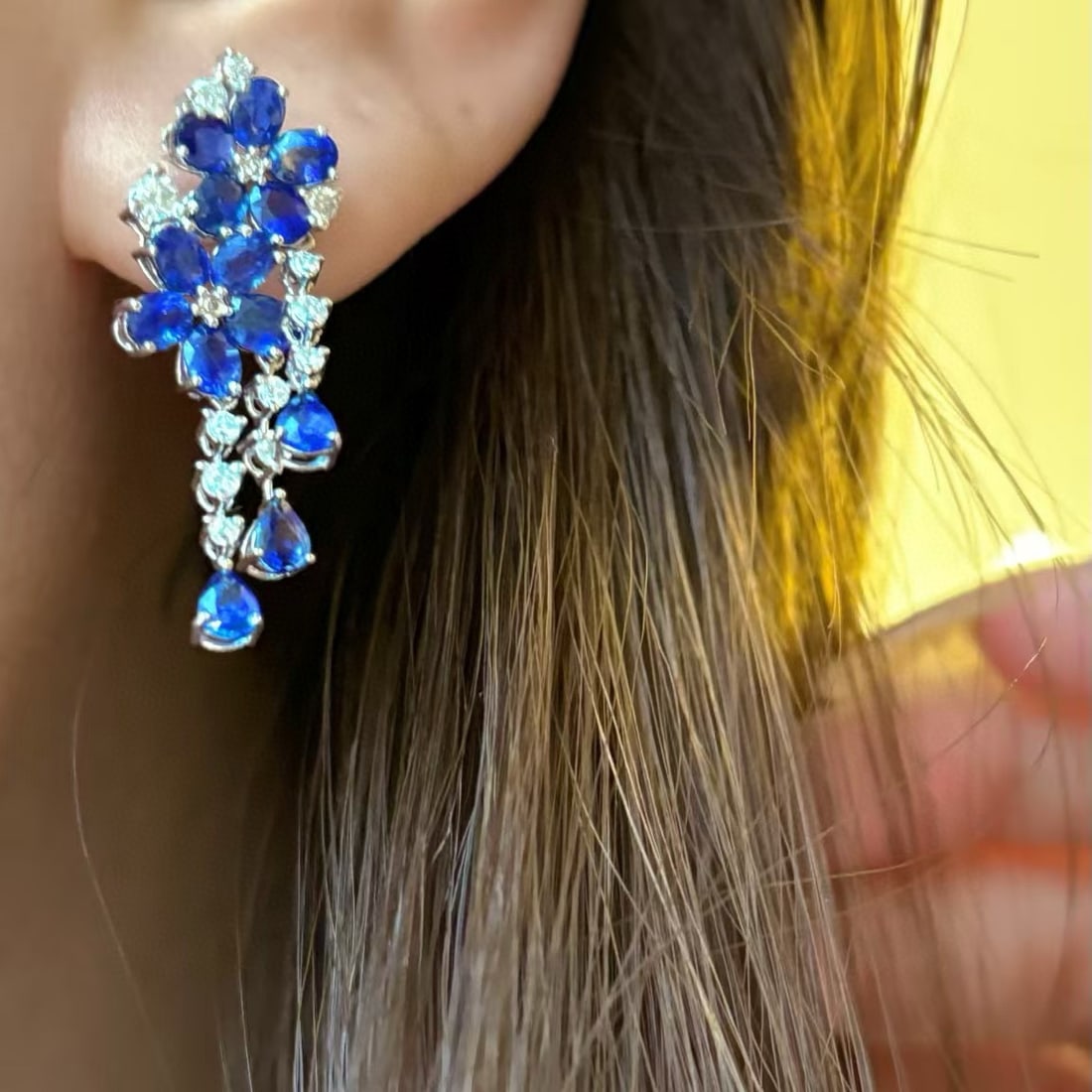 14k Gold 5.5 Ct Natural Sapphire & Diamond Earrings - 6
