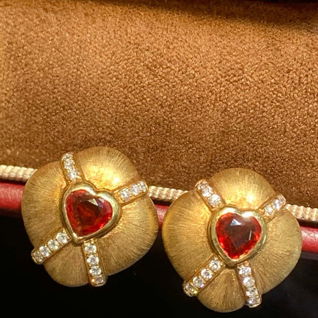 14k Gold 1.29 Ctw Natural Ruby & Diamond Earrings - 3