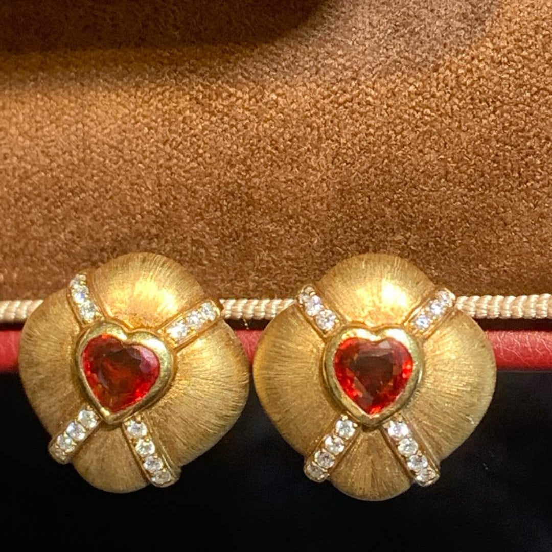 14k Gold 1.29 Ctw Natural Ruby & Diamond Earrings - 4