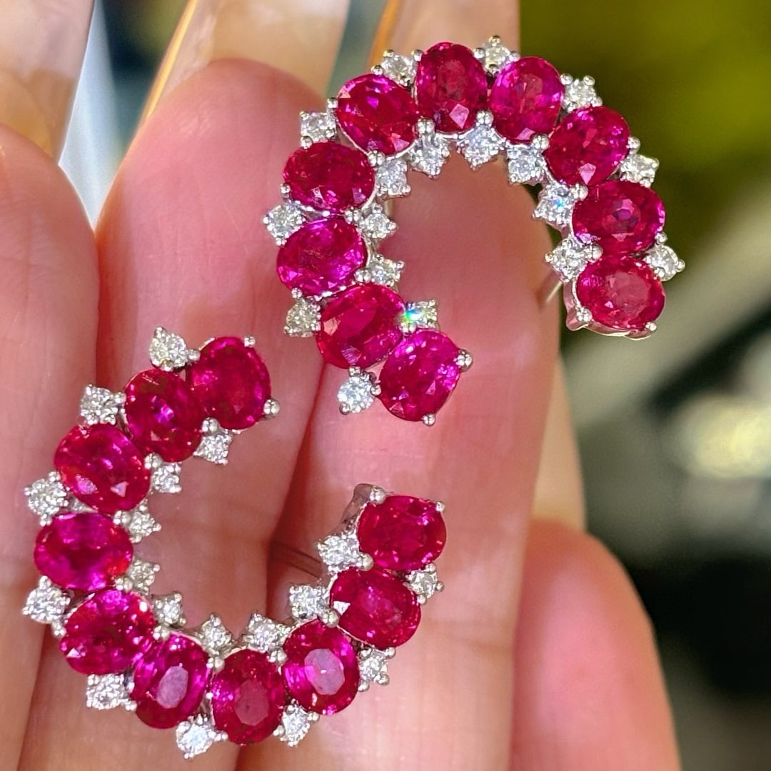 14k Gold 5.6 Ct Natural Ruby & Diamond Earrings - 2