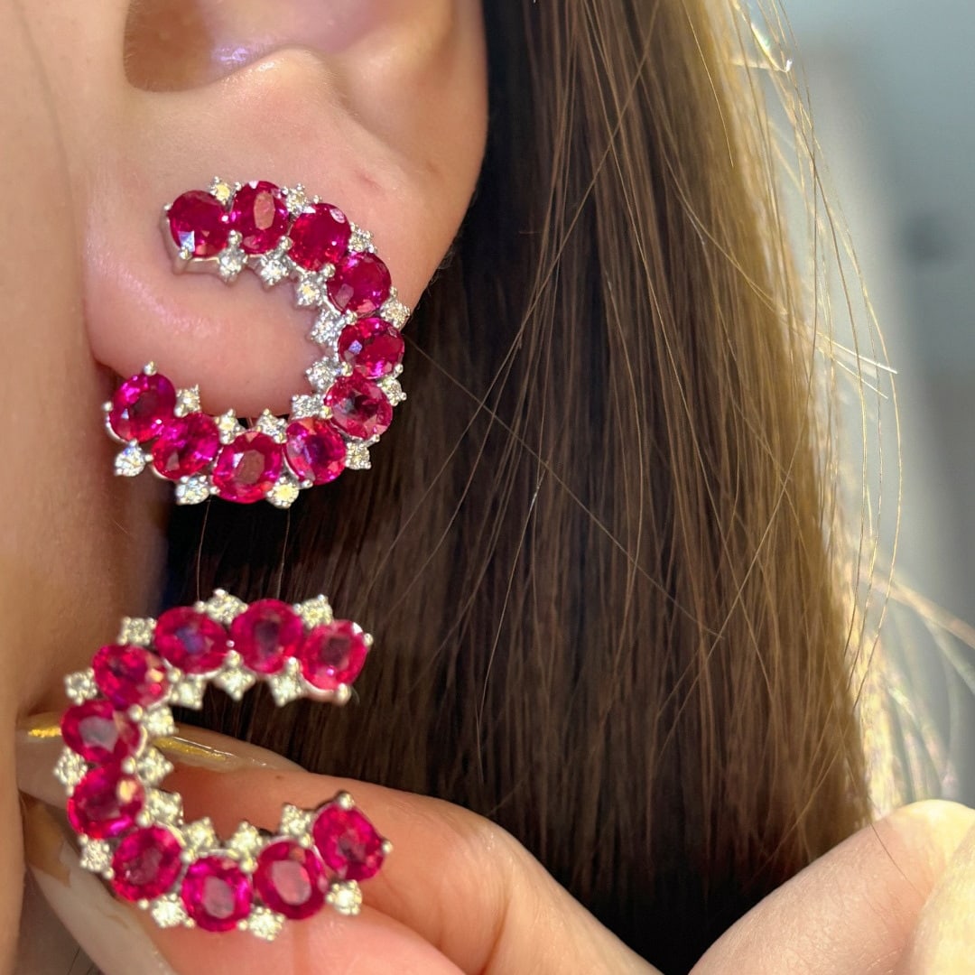 14k Gold 5.6 Ct Natural Ruby & Diamond Earrings - 3