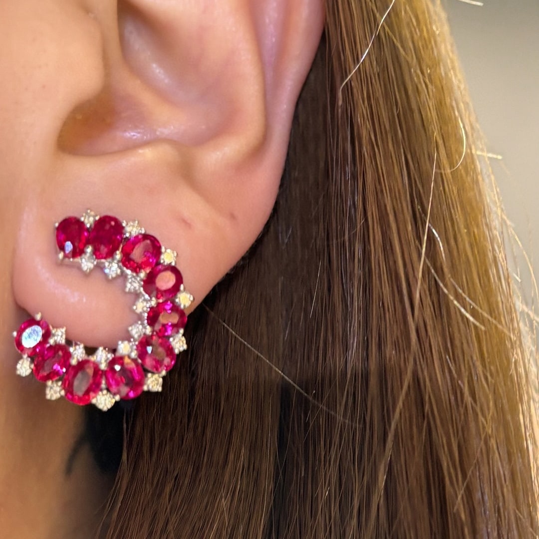 14k Gold 5.6 Ct Natural Ruby & Diamond Earrings - 4