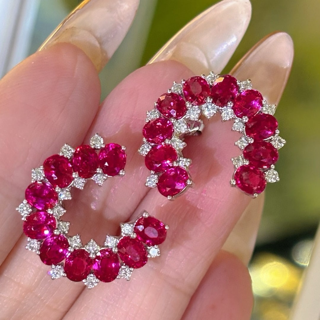 14k Gold 5.6 Ct Natural Ruby & Diamond Earrings - 5