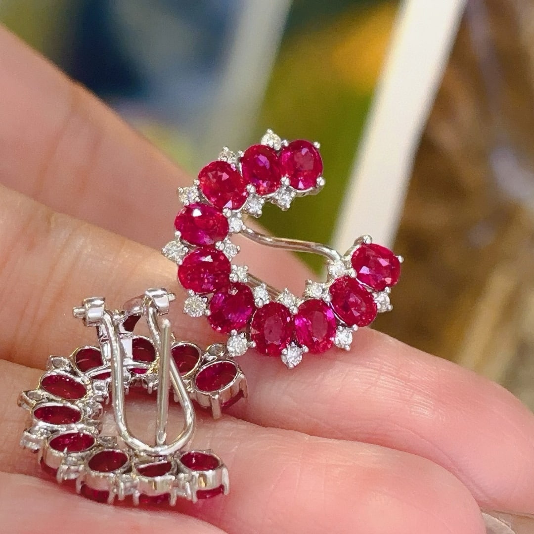 14k Gold 5.6 Ct Natural Ruby & Diamond Earrings - 6