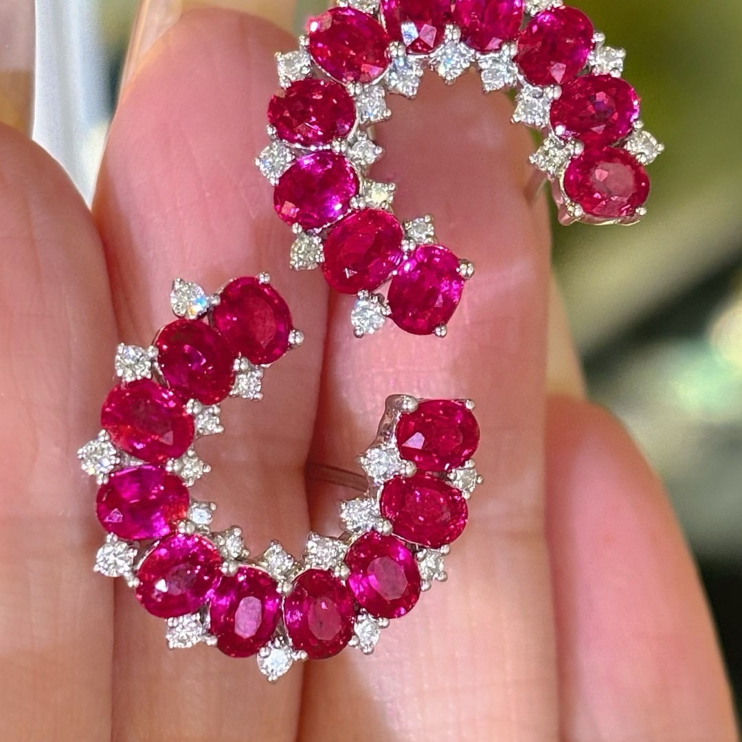 14k Gold 5.6 Ct Natural Ruby & Diamond Earrings - 7