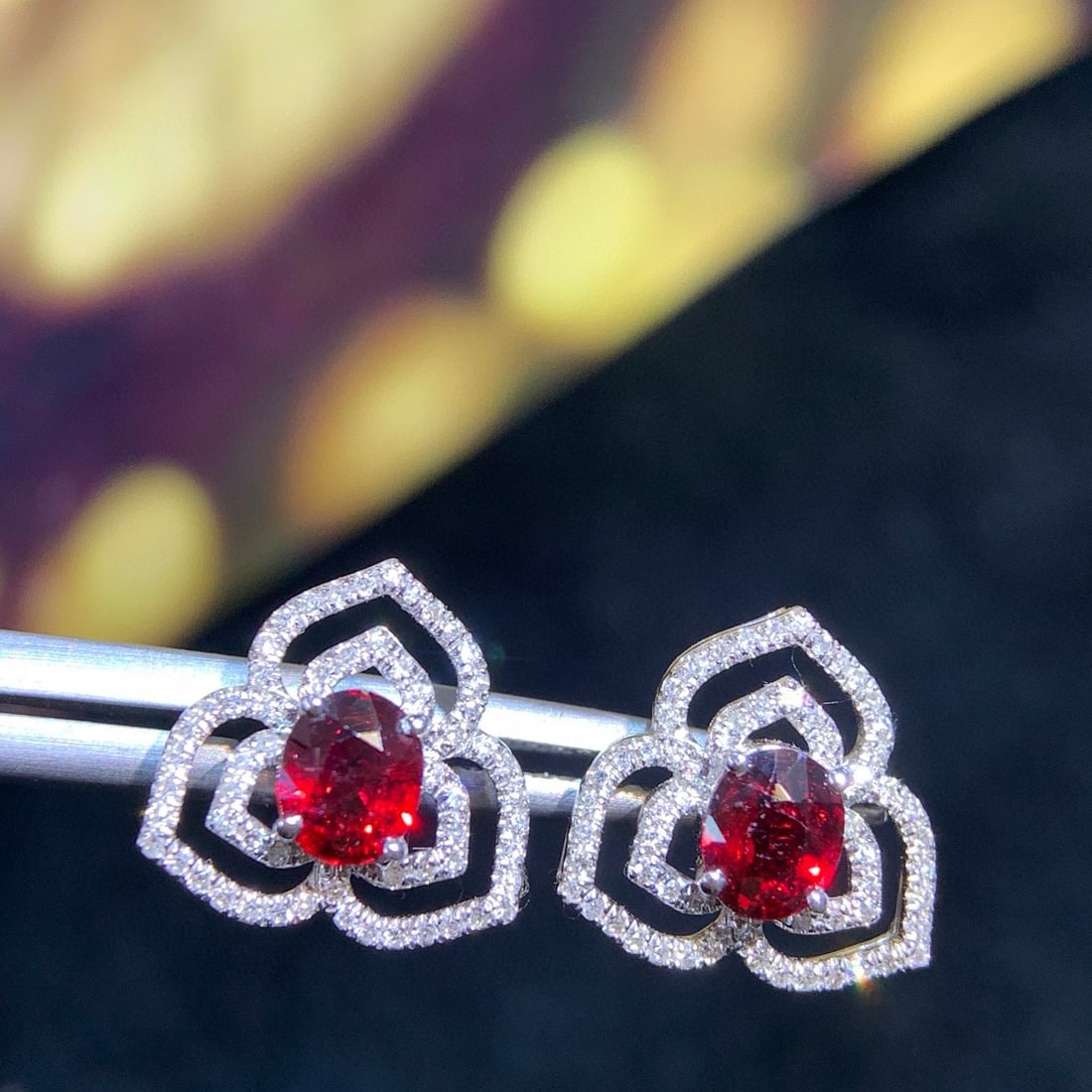 14k Gold 0.96 Ct Natural Ruby & Diamond Earrings - 2