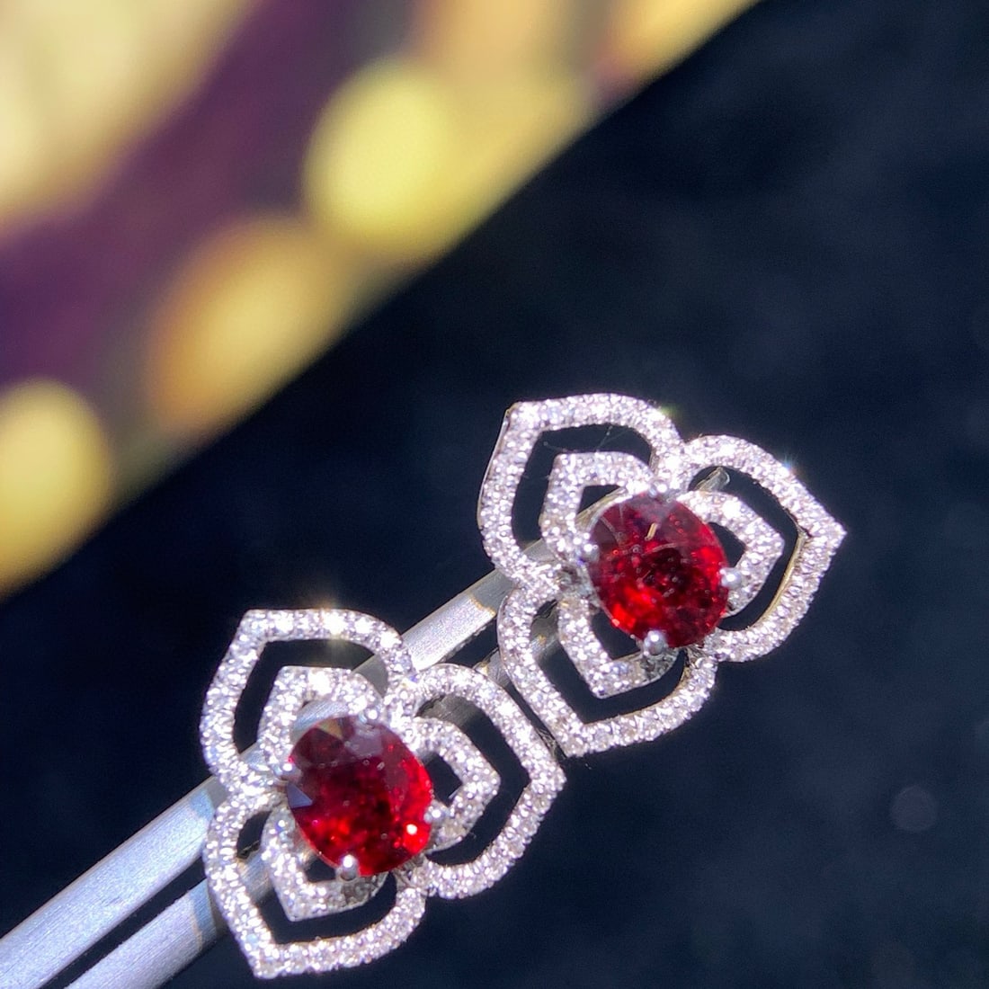 14k Gold 0.96 Ct Natural Ruby & Diamond Earrings - 4