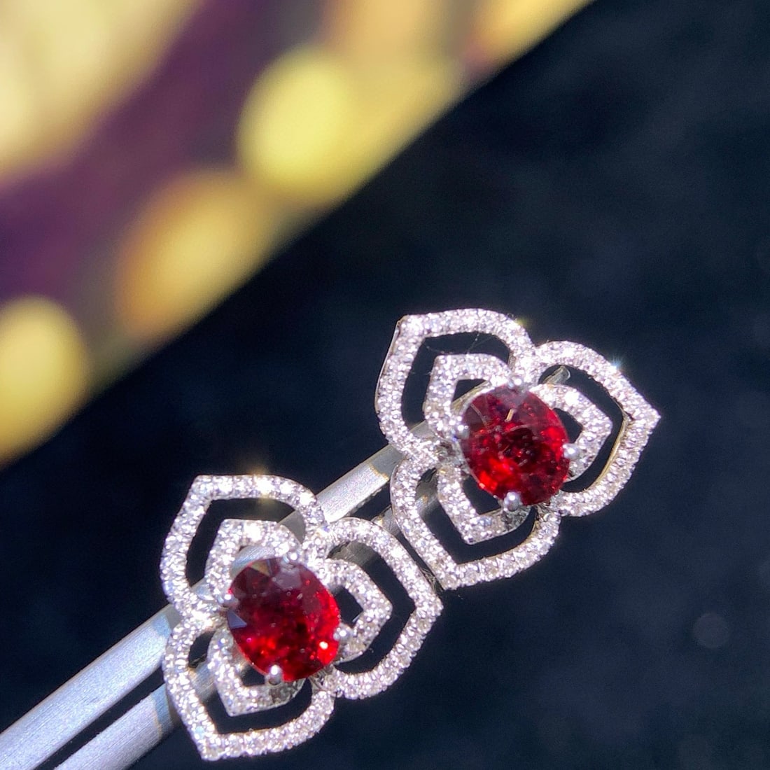 14k Gold 0.96 Ct Natural Ruby & Diamond Earrings - 5