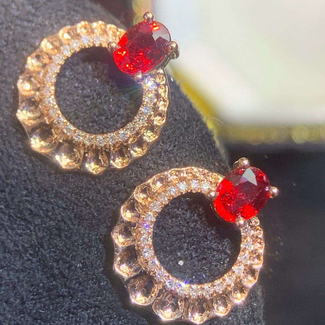 14k Gold 0.45 Ct Natural Ruby & Diamond Earrings - 2