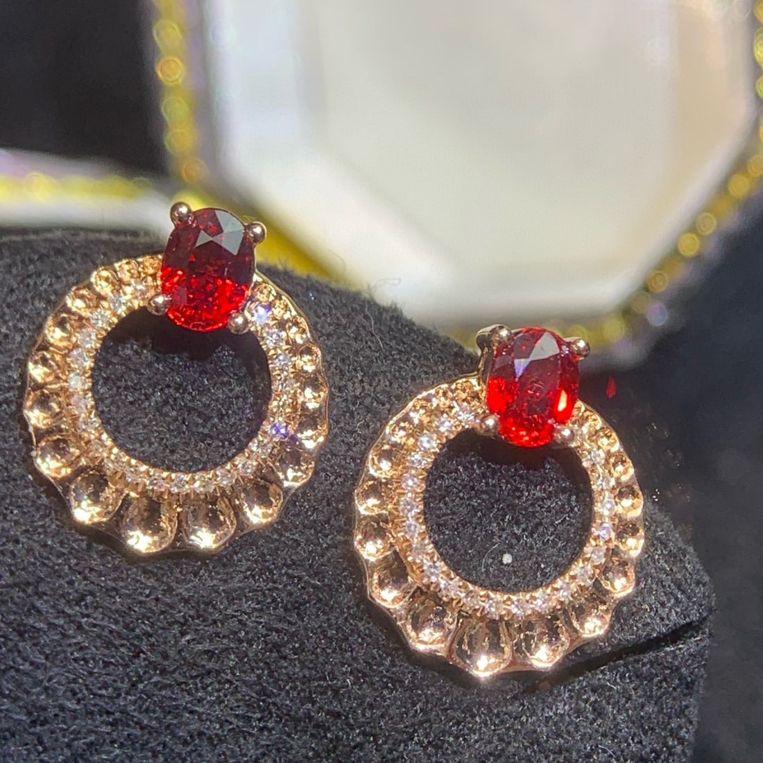 14k Gold 0.45 Ct Natural Ruby & Diamond Earrings - 3