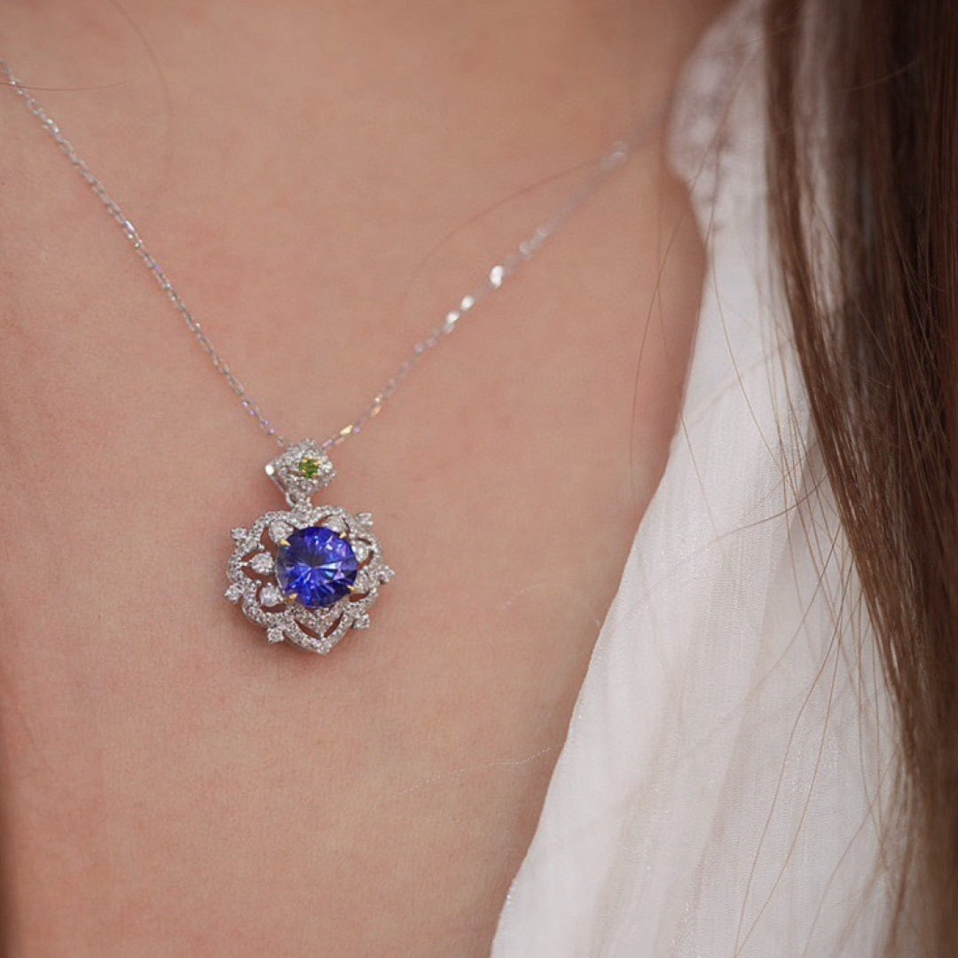 14k Gold 1.08 Ct Natural Sapphire & Diamond Pendant( Without Chain ) - 2