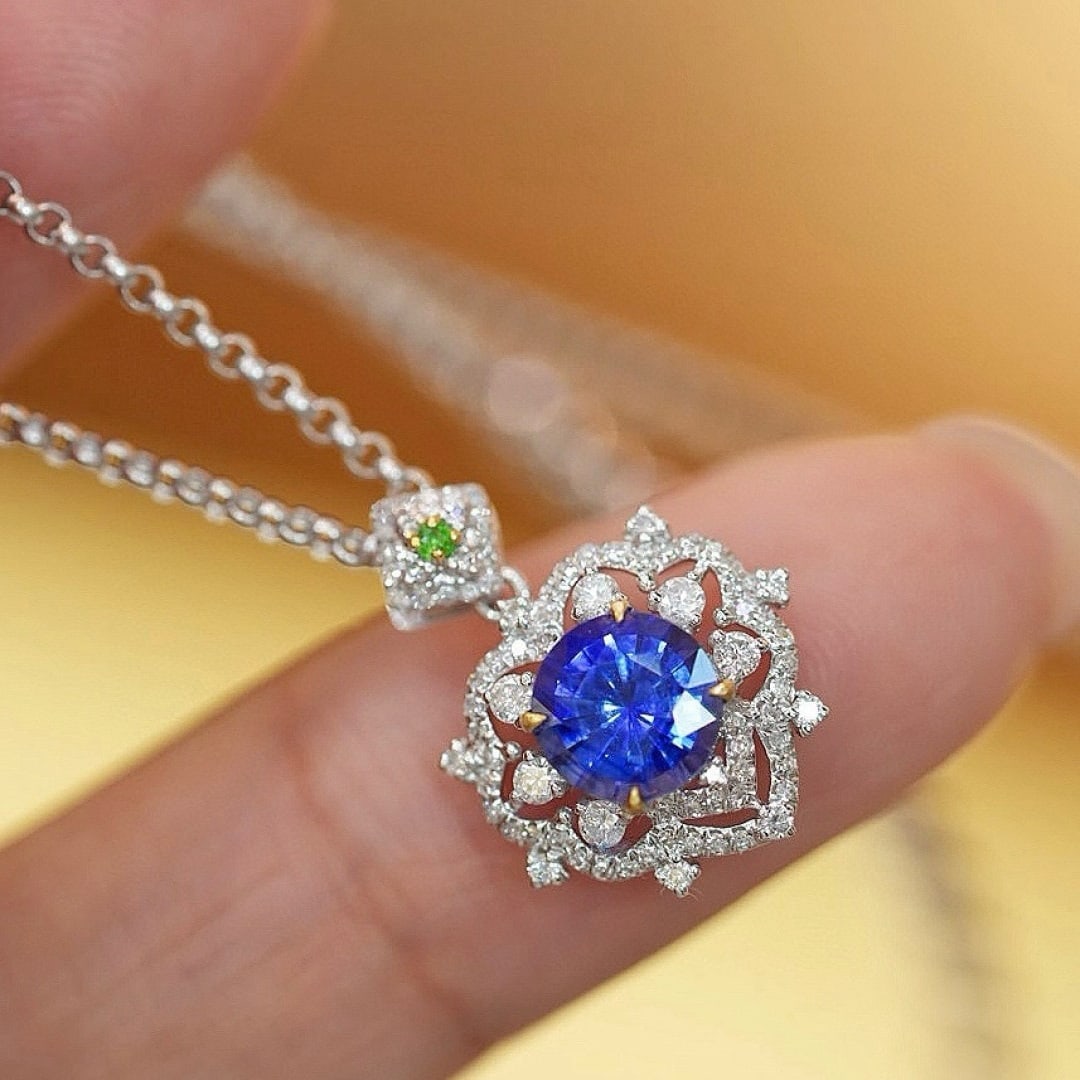 14k Gold 1.08 Ct Natural Sapphire & Diamond Pendant( Without Chain ) - 3