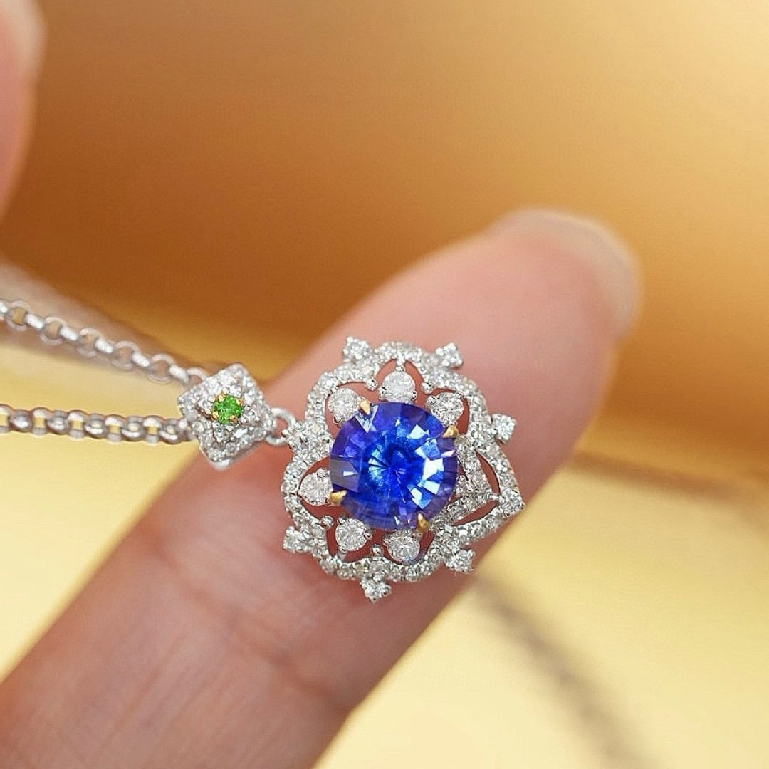 14k Gold 1.08 Ct Natural Sapphire & Diamond Pendant( Without Chain ) - 4