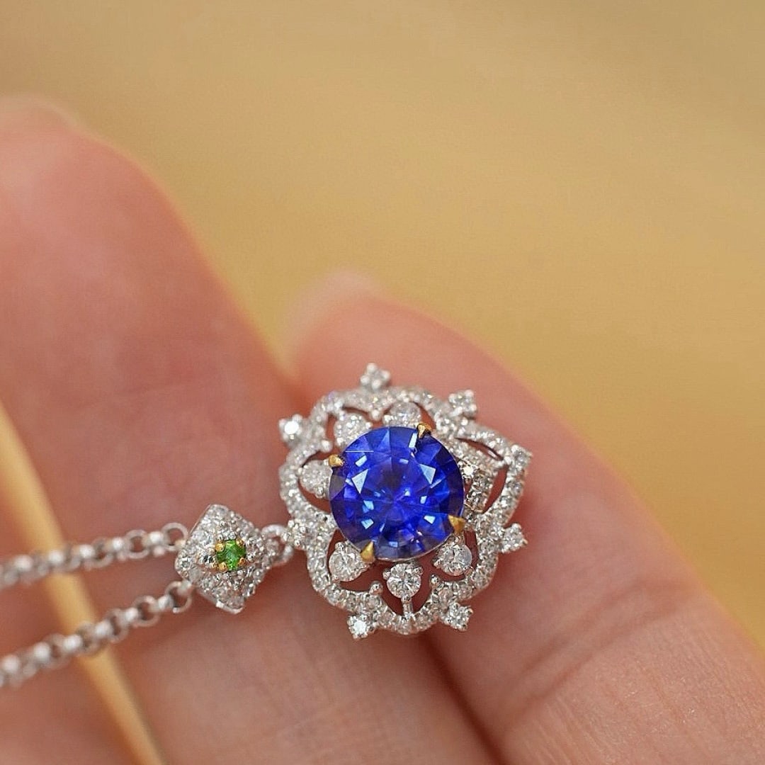 14k Gold 1.08 Ct Natural Sapphire & Diamond Pendant( Without Chain ) - 5