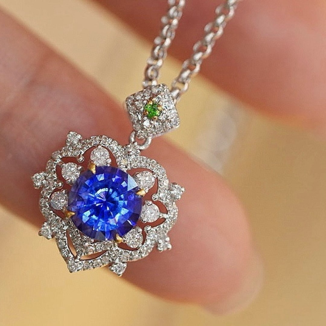 14k Gold 1.08 Ct Natural Sapphire & Diamond Pendant( Without Chain ) - 6