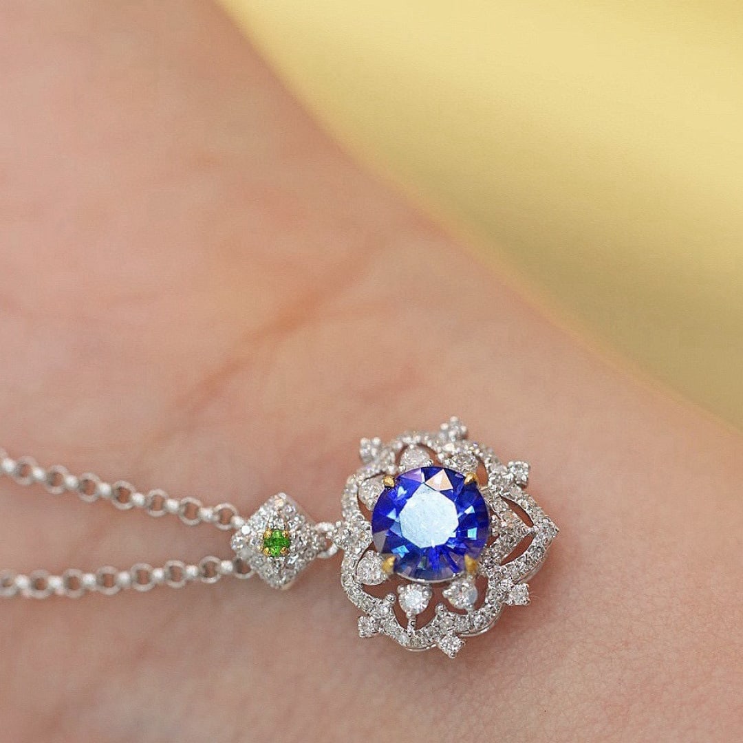 14k Gold 1.08 Ct Natural Sapphire & Diamond Pendant( Without Chain ) - 7