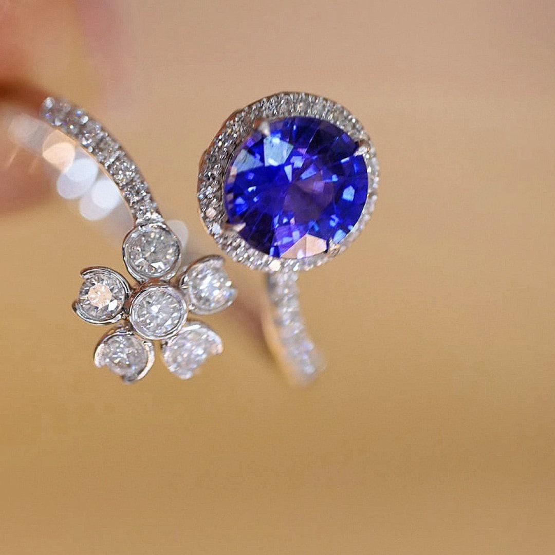 14k Gold 1.26 Ct Natural Sapphire & Diamond Ring: Ref:230987184 // gold content:14k gold // ring size:7. 25us // // main gemstone:sapphire // shape:round // carat weight:1. 26ct // color:blue // treatment:natural // cut grade:g // // adjacent