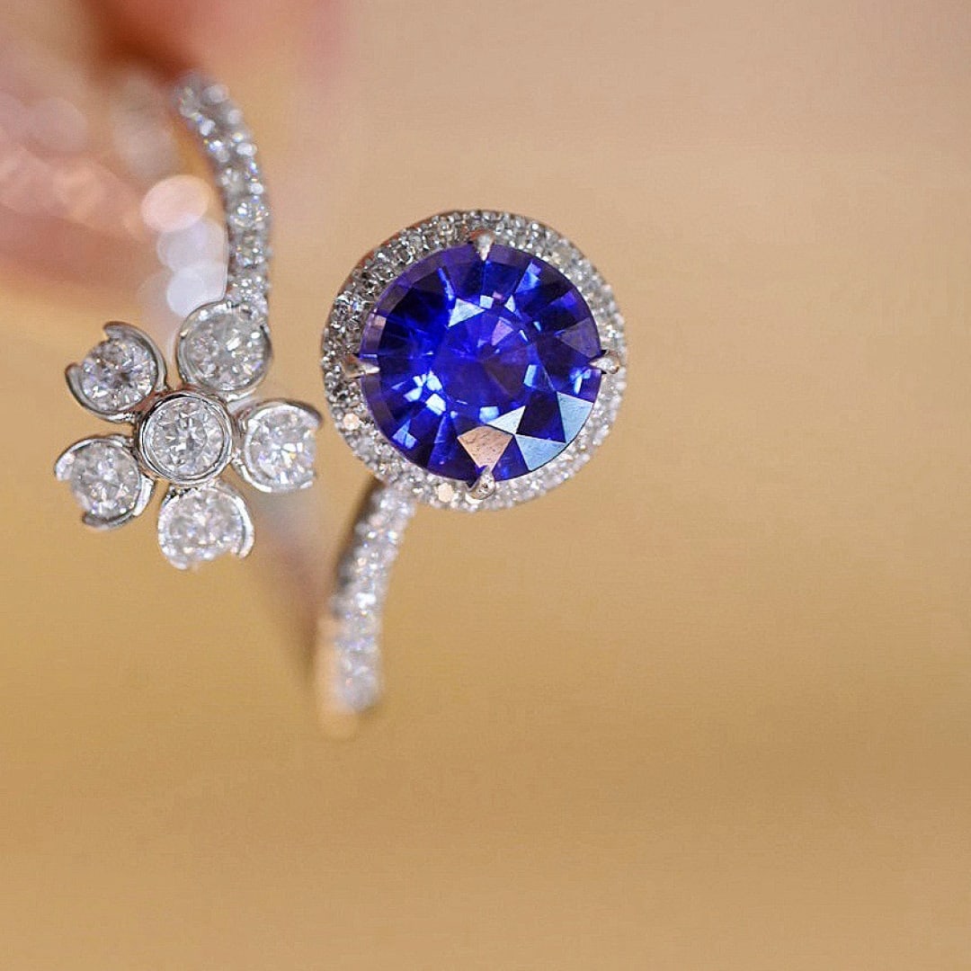 14k Gold 1.26 Ct Natural Sapphire & Diamond Ring - 3