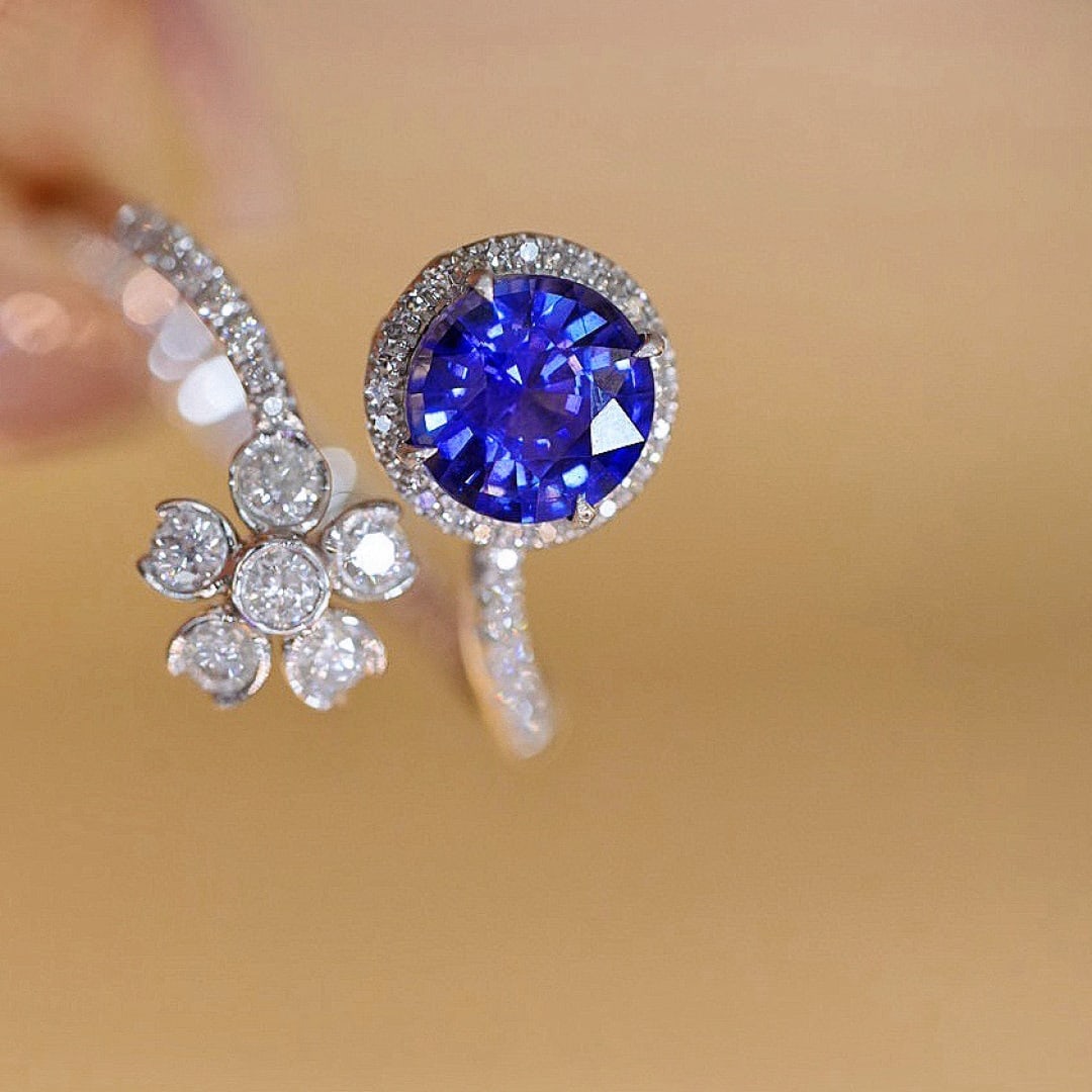 14k Gold 1.26 Ct Natural Sapphire & Diamond Ring - 4