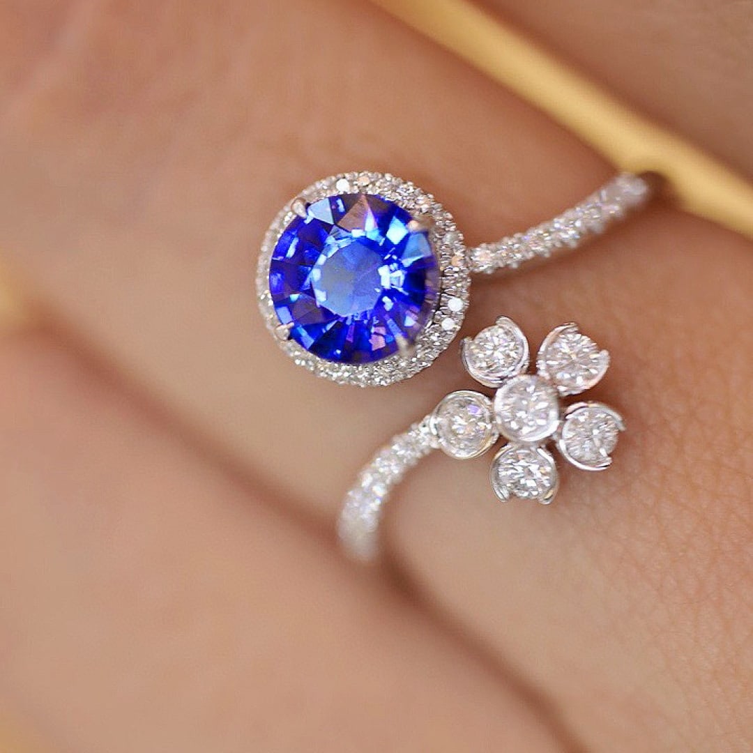 14k Gold 1.26 Ct Natural Sapphire & Diamond Ring - 5