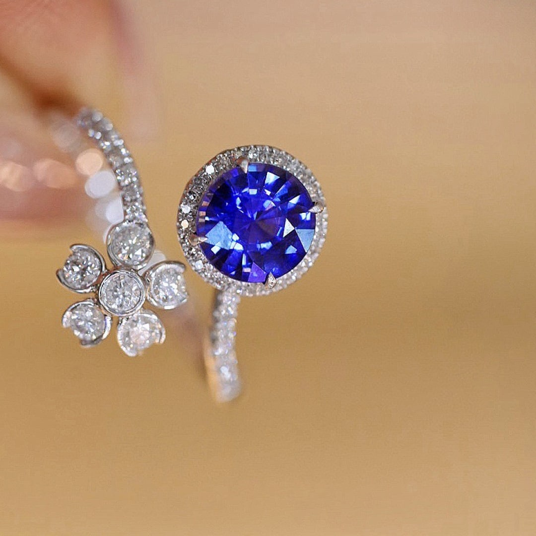 14k Gold 1.26 Ct Natural Sapphire & Diamond Ring - 6
